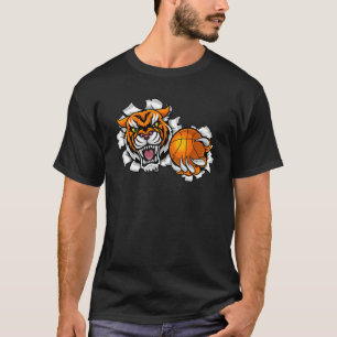Tiger Basketball Mascot Animal Sports Team Design T-Shirt