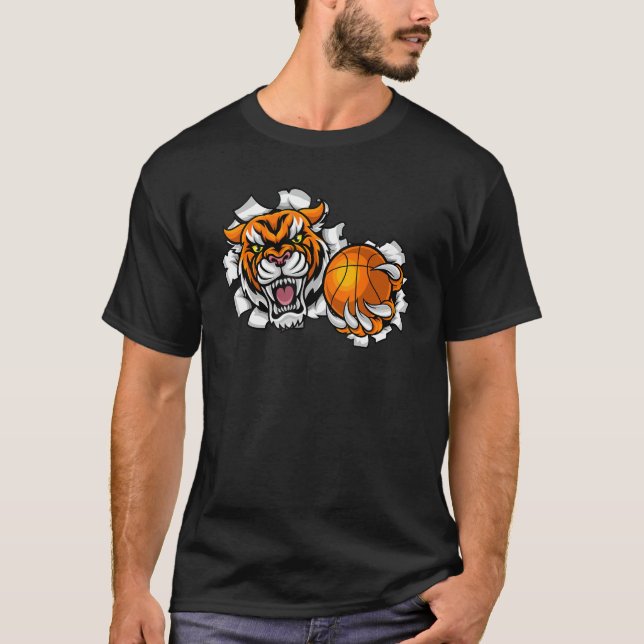 Tiger Basketball Mascot Animal Sports Team Design T-Shirt (Front)