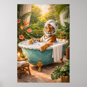 Tiger Bath Poster, Funny Jungle Spa Print