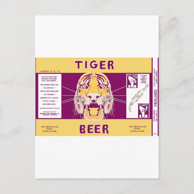 Tiger Beer Manhattan Brewing Chicago Illinois Can Postcard (Front)