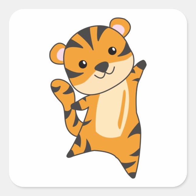 Tiger Big Cat Cute Animals For Kids Square Sticker (Front)
