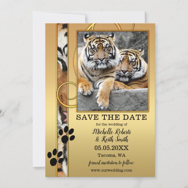 Tiger Big Cats Photo Save the Date Card (Front)