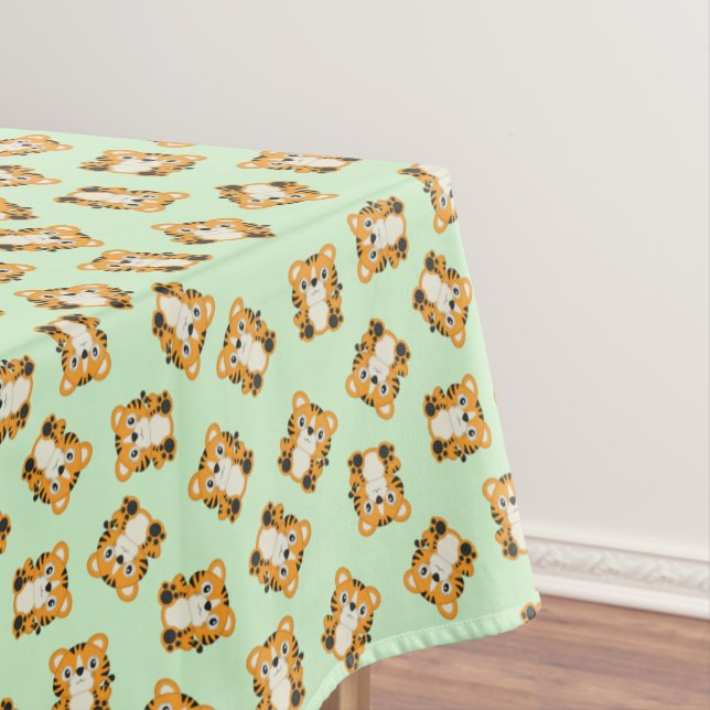 Tiger Birthday Party Green Tablecloth (In Situ)