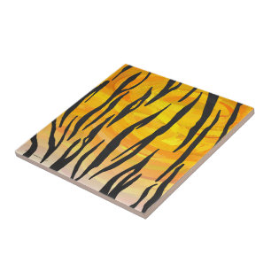 Tiger Black and Orange Print Ceramic Tile