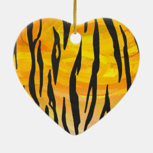 Tiger Black and Orange Print Ceramic Tree Decoration