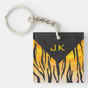 Tiger Black and Orange Print Key Ring