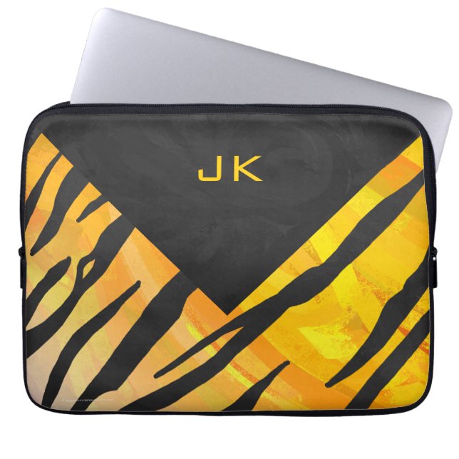 Tiger Black and Orange Print Laptop Sleeve (Front)