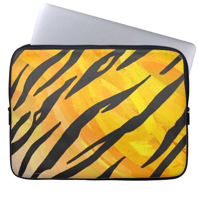 Tiger Black and Orange Print Laptop Sleeve (Front)