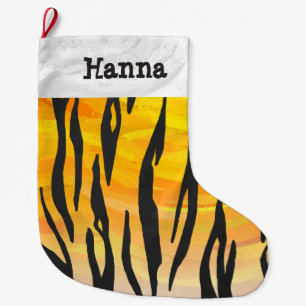 Tiger Black and Orange Print Large Christmas Stocking