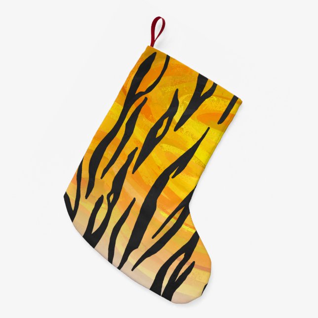 Tiger Black and Orange Print Small Christmas Stocking (Front (Hanging))