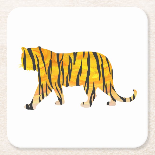 Tiger Black and Orange Print Square Paper Coaster (Front)