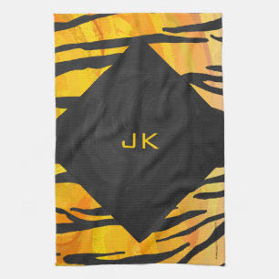Tiger Black and Orange Print Tea Towel