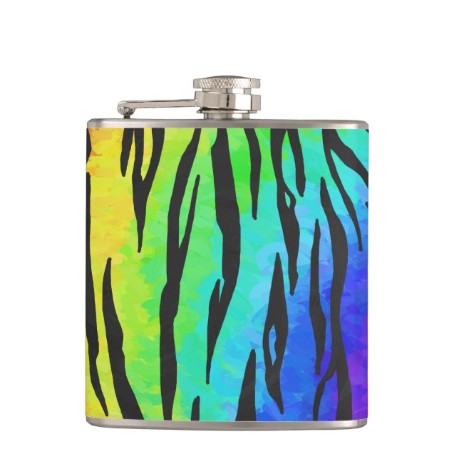 Tiger Black and Rainbow Gifts Hip Flask (Front)