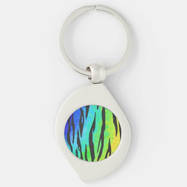 Tiger Black and Rainbow Gifts Key Ring (Front)