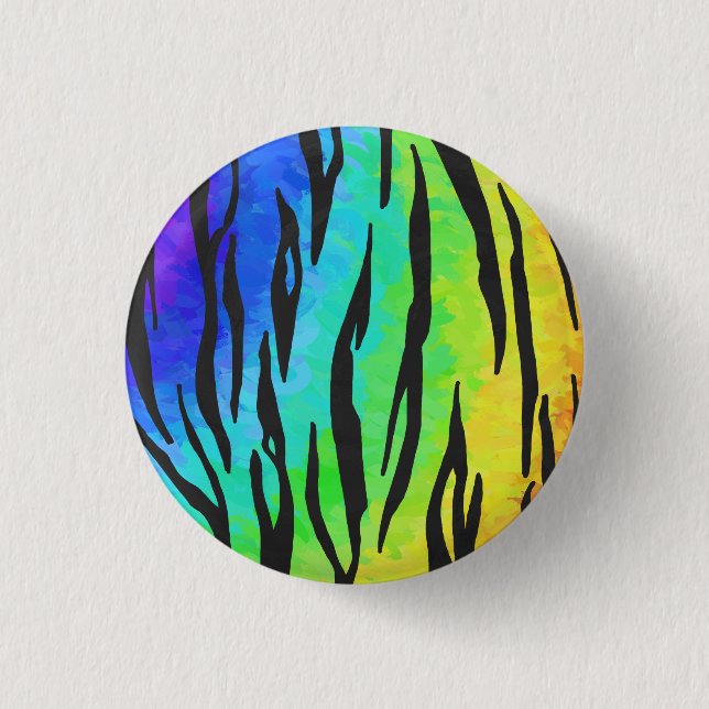 Tiger Black and Rainbow Print 3 Cm Round Badge (Front)