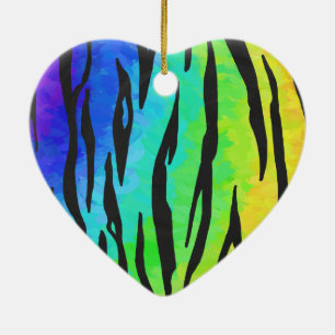 Tiger Black and Rainbow Print Ceramic Tree Decoration