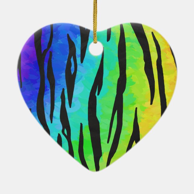Tiger Black and Rainbow Print Ceramic Tree Decoration (Back)
