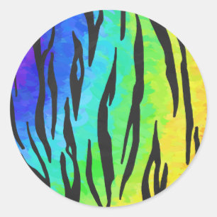 Tiger Black and Rainbow Print Classic Round Sticker