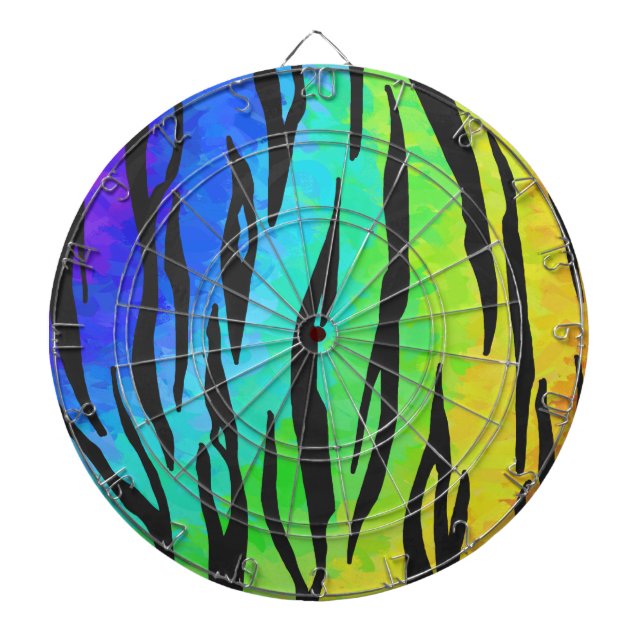 Tiger Black and Rainbow Print Dartboard (Front)