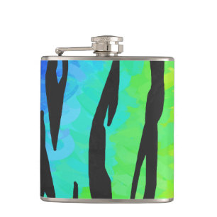 Tiger Black and Rainbow Print Hip Flask