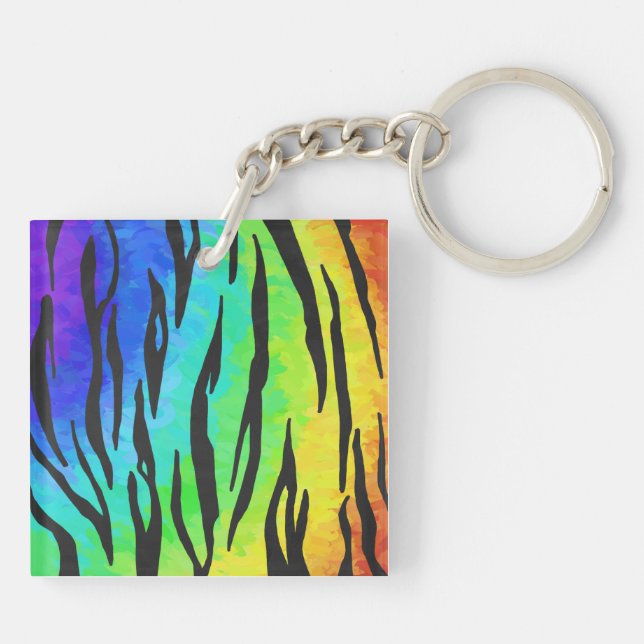 Tiger Black and Rainbow Print Key Ring (Back)