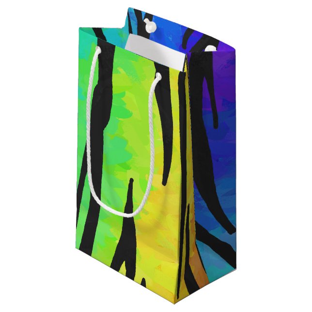 Tiger Black and Rainbow Print Small Gift Bag (Front Angled)