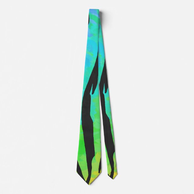Tiger Black and Rainbow Print Tie (Front)