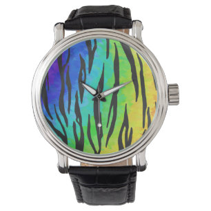Tiger Black and Rainbow Print Watch