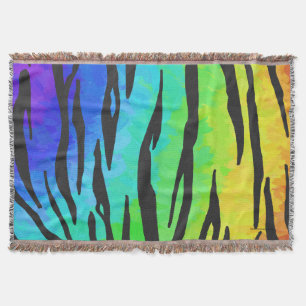 Tiger Black and Rainbow Stuff Throw Blanket