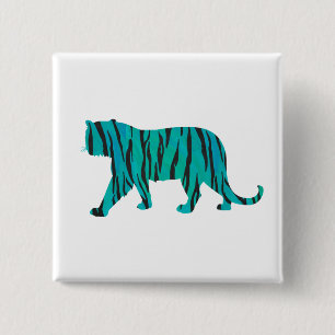 Tiger Black and Teal Print 15 Cm Square Badge