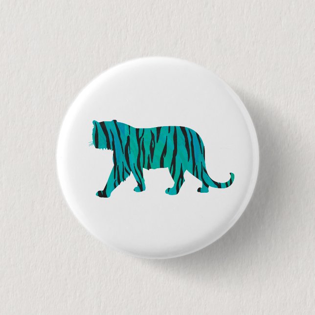 Tiger Black and Teal Print 3 Cm Round Badge (Front)