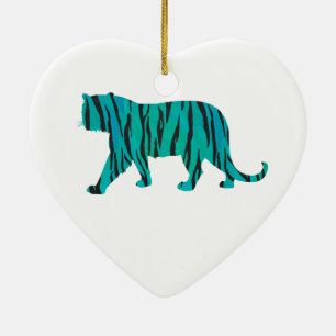 Tiger Black and Teal Print Ceramic Tree Decoration