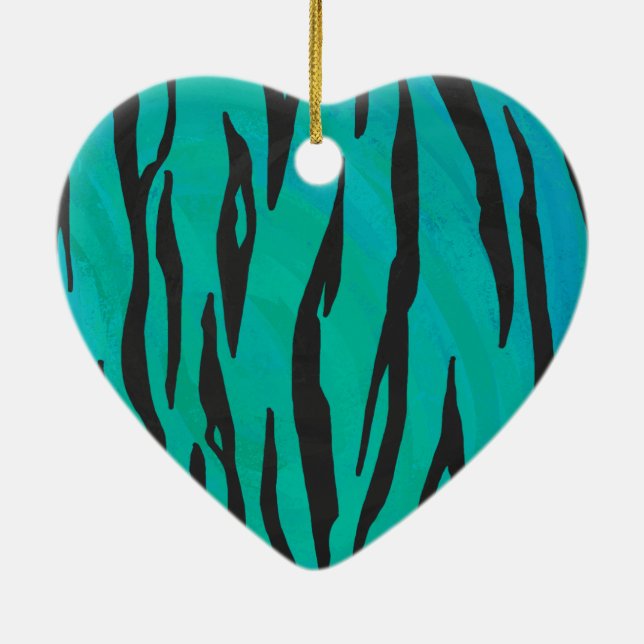 Tiger Black and Teal Print Ceramic Tree Decoration (Back)