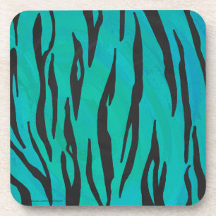 Tiger Black and Teal Print Coaster