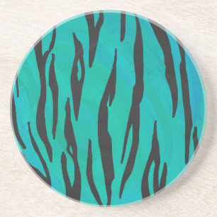 Tiger Black and Teal Print Coaster