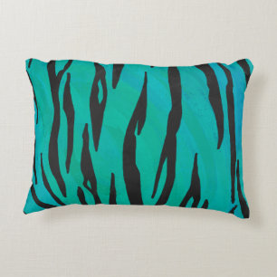 Tiger Black and Teal Print Decorative Cushion