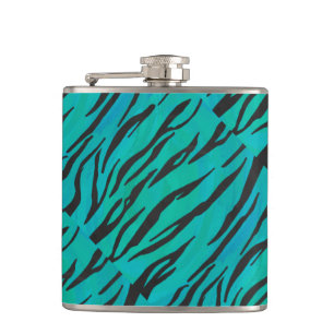 Tiger Black and Teal Print Hip Flask