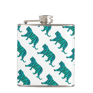 Tiger Black and Teal Print Hip Flask