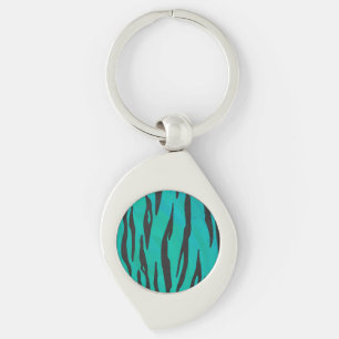 Tiger Black and Teal Print Key Ring