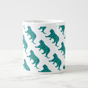 Tiger Black and Teal Print Large Coffee Mug