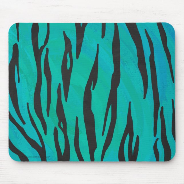Tiger Black and Teal Print Mouse Pad (Front)