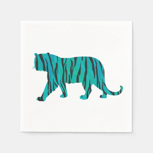 Tiger Black and Teal Print Napkin (Front)