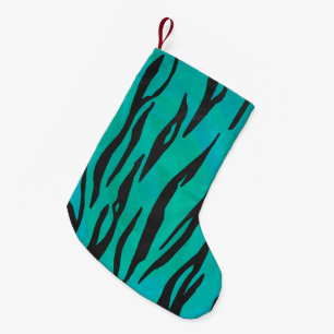 Tiger Black and Teal Print Small Christmas Stocking