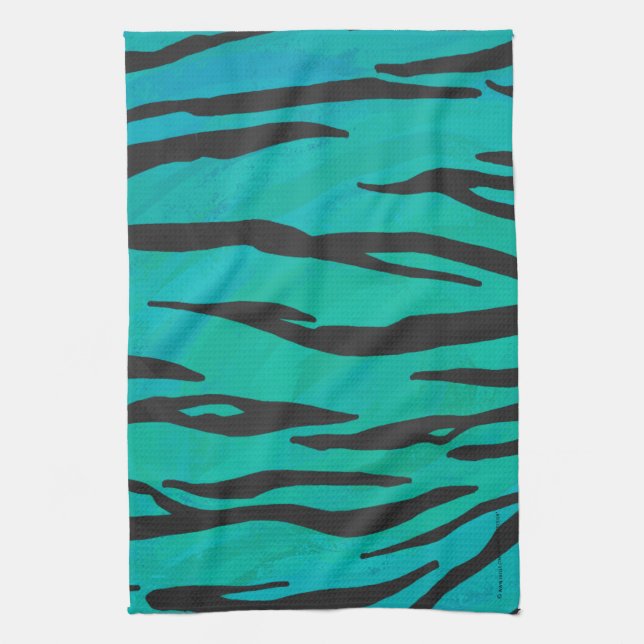 Tiger Black and Teal Print Tea Towel (Vertical)