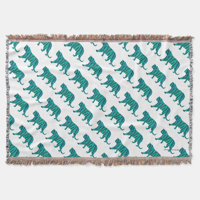 Tiger Black and Teal Print Throw Blanket (Front)