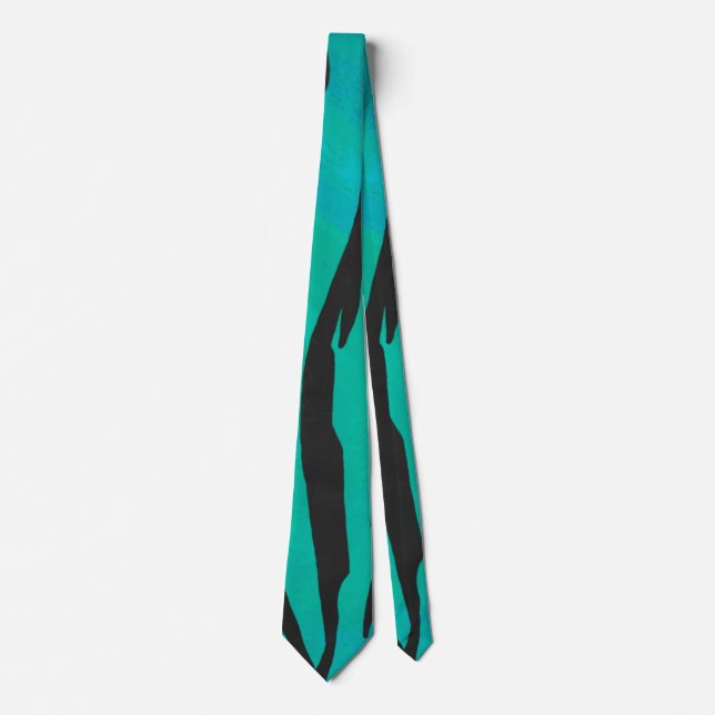 Tiger Black and Teal Print Tie (Front)