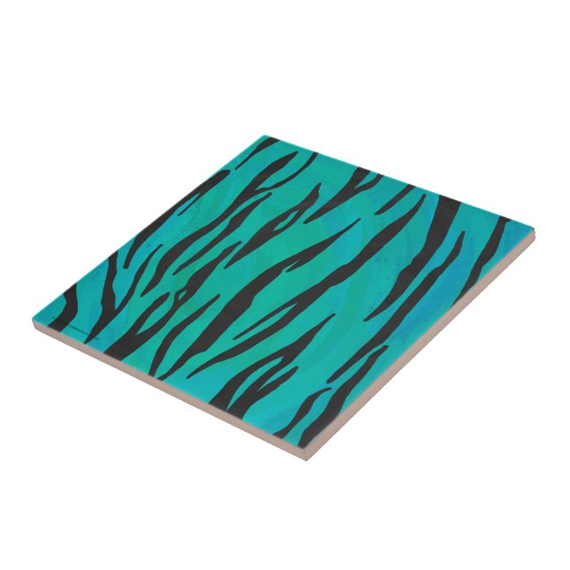 Tiger Black and Teal Print Tile (Side)