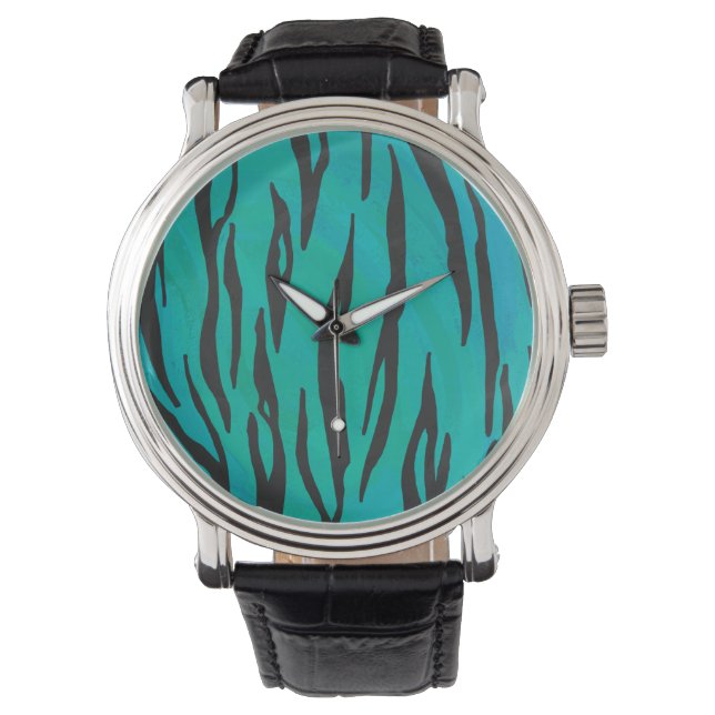 Tiger Black and Teal Print Watch (Front)