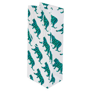Tiger Black and Teal Print Wine Gift Bag
