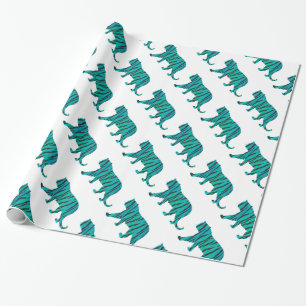 Tiger Black and Teal Print Wrapping Paper